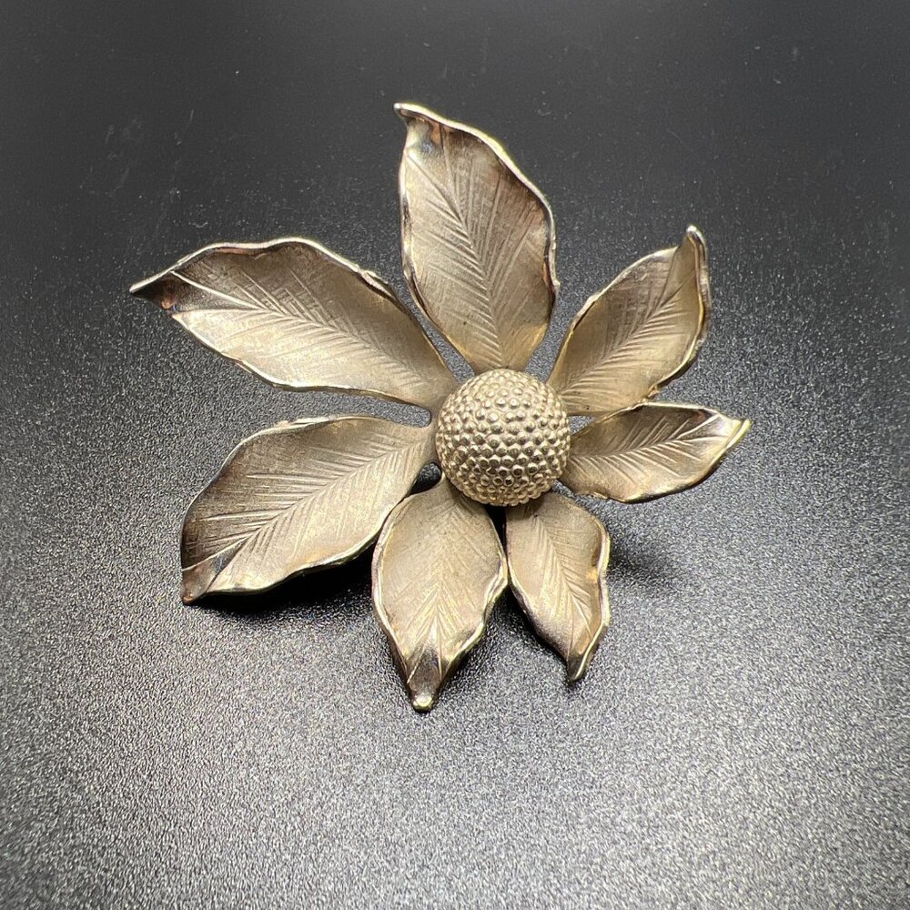 Vintage Giovanni Poinsettia Flower Silver  tone Brooch Pin